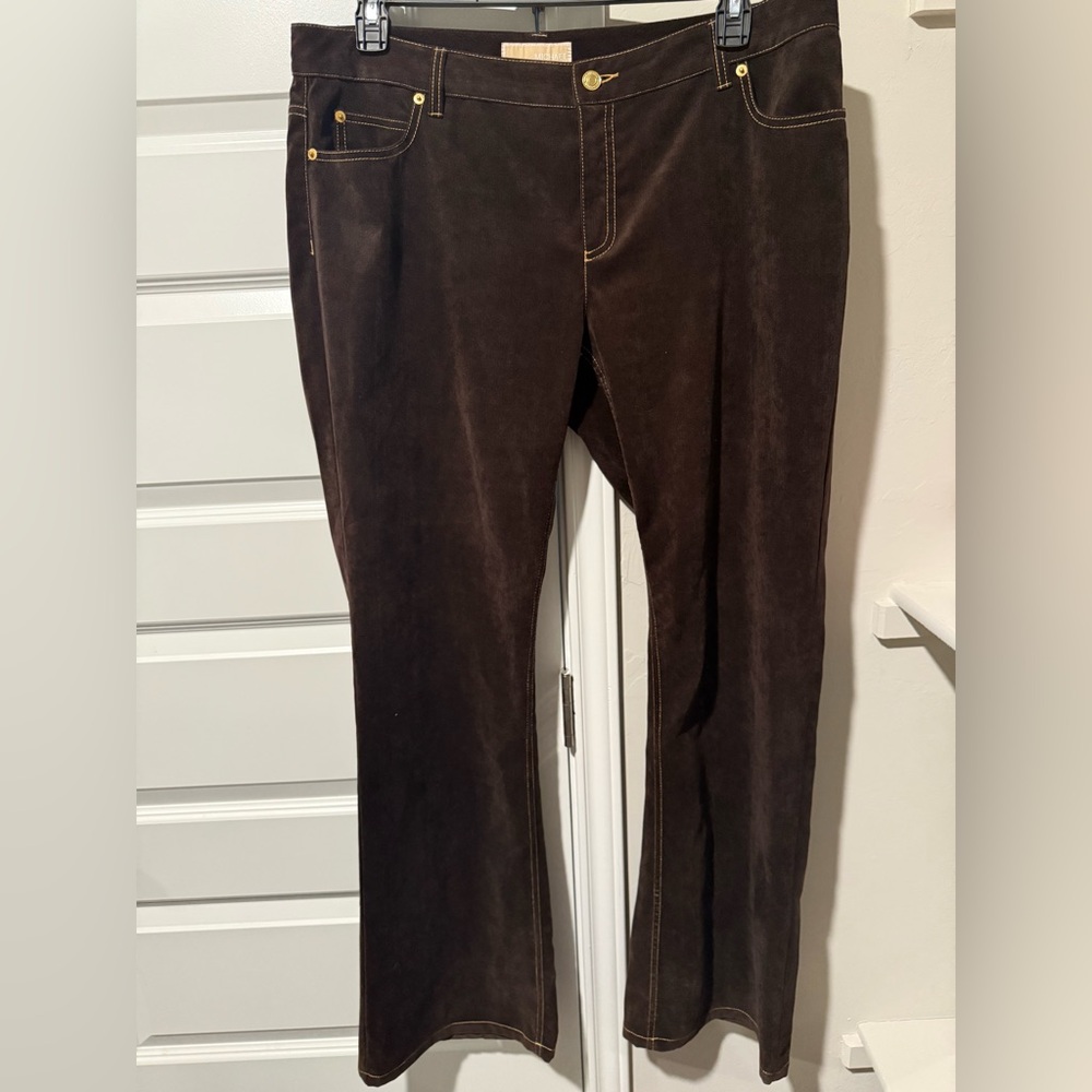 Michael Kors Brown Pants Gold Accents Sz 16 Great Condition Boot Cut